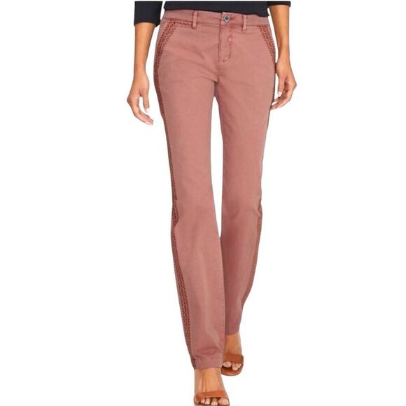 Garnet Hill Denim - Garnet Hill Embroidered Chino Pants Mauve Pink Dusty Rose Mid-Rise Strai…
